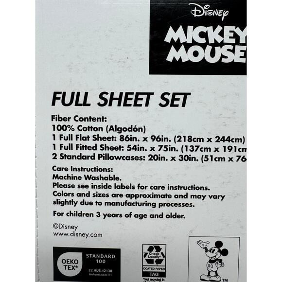 Disney Sketchbook Mickey Mouse Full Sheet Set 100% Cotton 4pc Black & White NEW - Picture 2 of 2